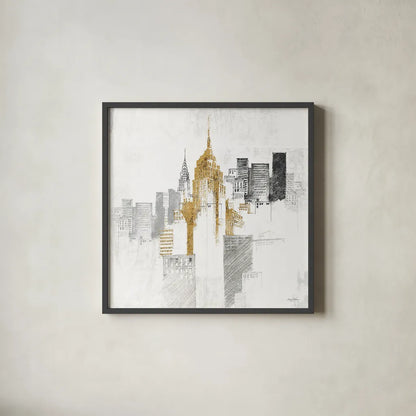 Empire State Building No Words by Avery Tillmon. Shown in a sleek black glass frame for a contemporary gallery look. Available as an archival giclee rolled canvas, fine art paper, or poster print. SKU 49633a.