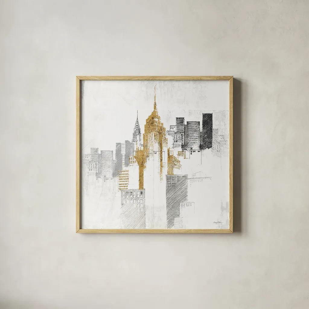 Empire State Building No Words by Avery Tillmon. Shown in a natural wood glass frame for a timeless modern aesthetic. Available as an archival giclee rolled canvas, fine art paper, or poster print. SKU 49633a.