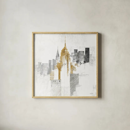 Empire State Building No Words by Avery Tillmon. Shown in a natural wood glass frame for a timeless modern aesthetic. Available as an archival giclee rolled canvas, fine art paper, or poster print. SKU 49633a.