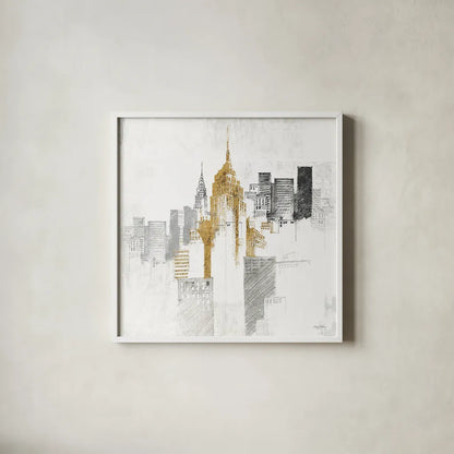 Empire State Building No Words by Avery Tillmon. Shown in a crisp white glass frame for a clean and minimalist style. Available as an archival giclee rolled canvas, fine art paper, or poster print. SKU 49633a.