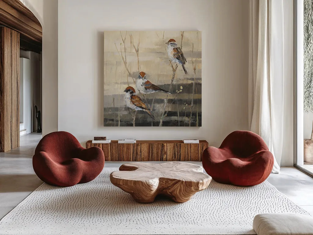Evening Sanctuary III by Avery Tillmon. Shown as extra-large giant wall art in a modern living room. Available as an archival giclee rolled canvas, fine art paper, or poster print. SKU 13243a.