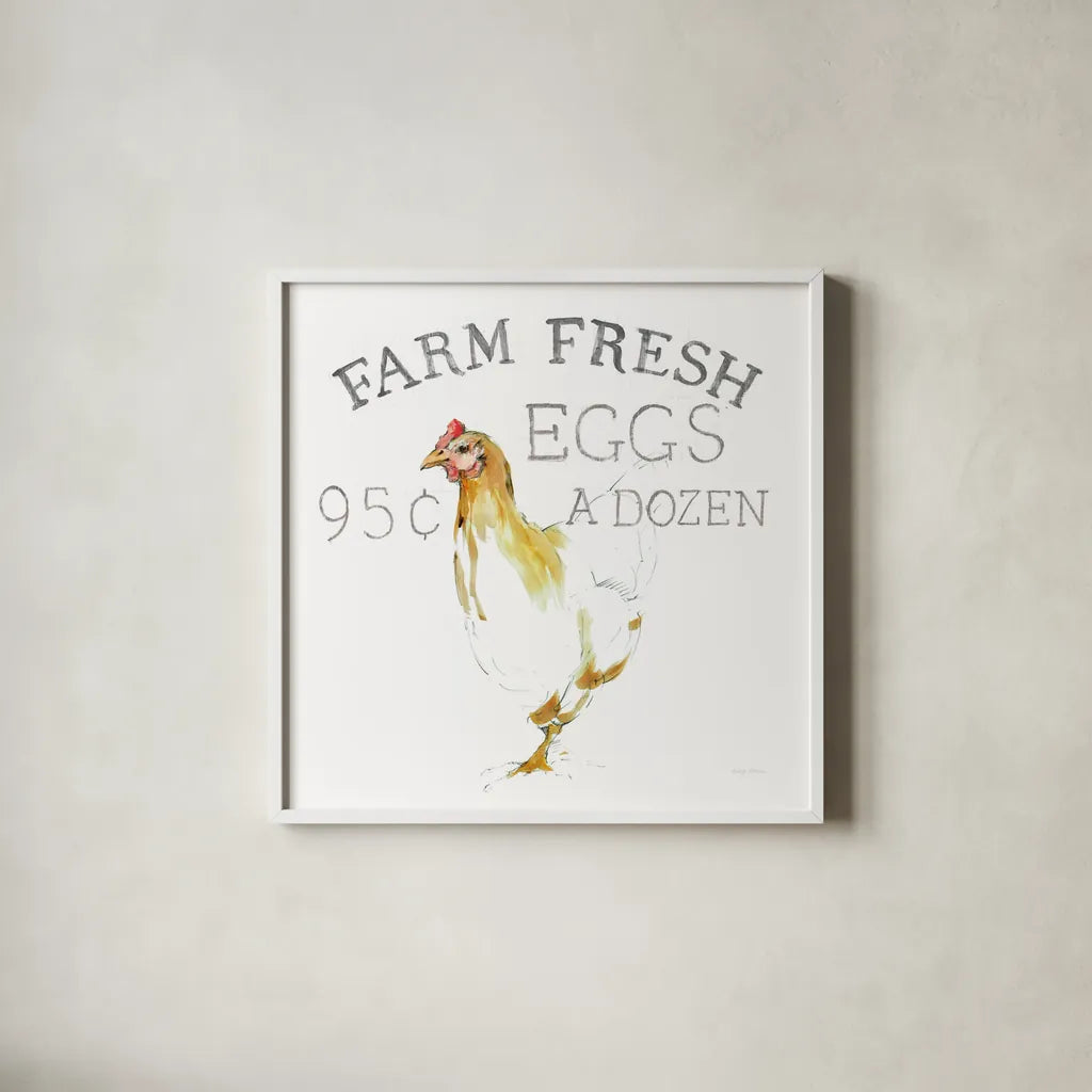 Farm Fresh by Avery Tillmon. Shown in a crisp white glass frame for a clean and minimalist style. Available as an archival giclee rolled canvas, fine art paper, or poster print. SKU 58144a.