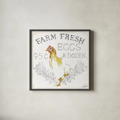 Farm Fresh burlap by Avery Tillmon. Shown in a sleek black glass frame for a contemporary gallery look. Available as an archival giclee rolled canvas, fine art paper, or poster print. SKU 58149a.