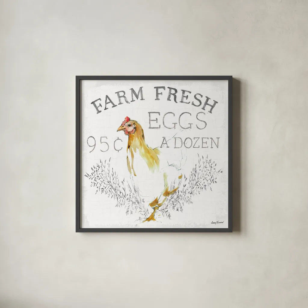 Farm Fresh enamel by Avery Tillmon. Shown in a sleek black glass frame for a contemporary gallery look. Available as an archival giclee rolled canvas, fine art paper, or poster print. SKU 58151a.