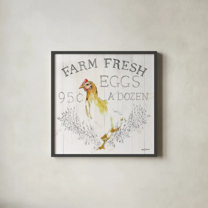 Farm Fresh wood by Avery Tillmon. Shown in a sleek black glass frame for a contemporary gallery look. Available as an archival giclee rolled canvas, fine art paper, or poster print. SKU 58150a.