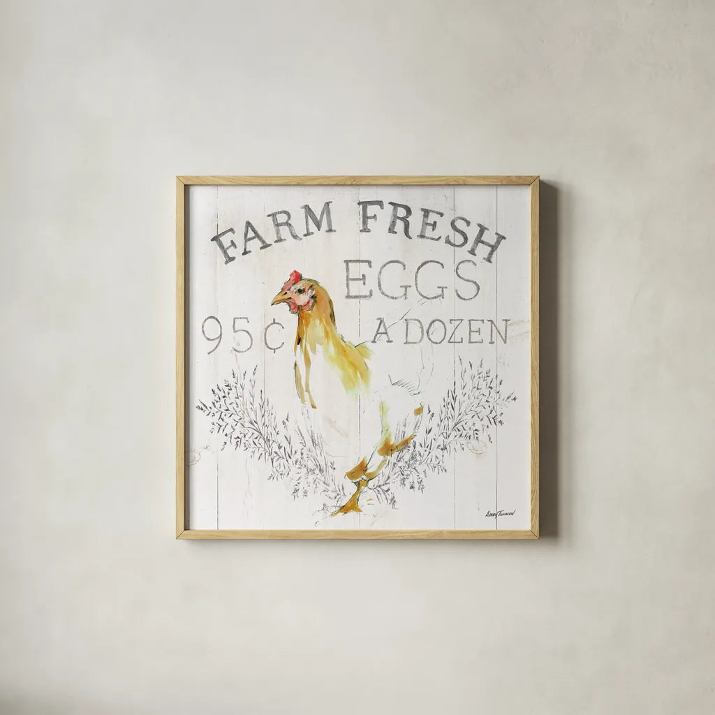 Farm Fresh wood by Avery Tillmon. Shown in a natural wood glass frame for a timeless modern aesthetic. Available as an archival giclee rolled canvas, fine art paper, or poster print. SKU 58150a.