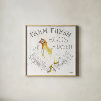 Farm Fresh wood by Avery Tillmon. Shown in a natural wood glass frame for a timeless modern aesthetic. Available as an archival giclee rolled canvas, fine art paper, or poster print. SKU 58150a.