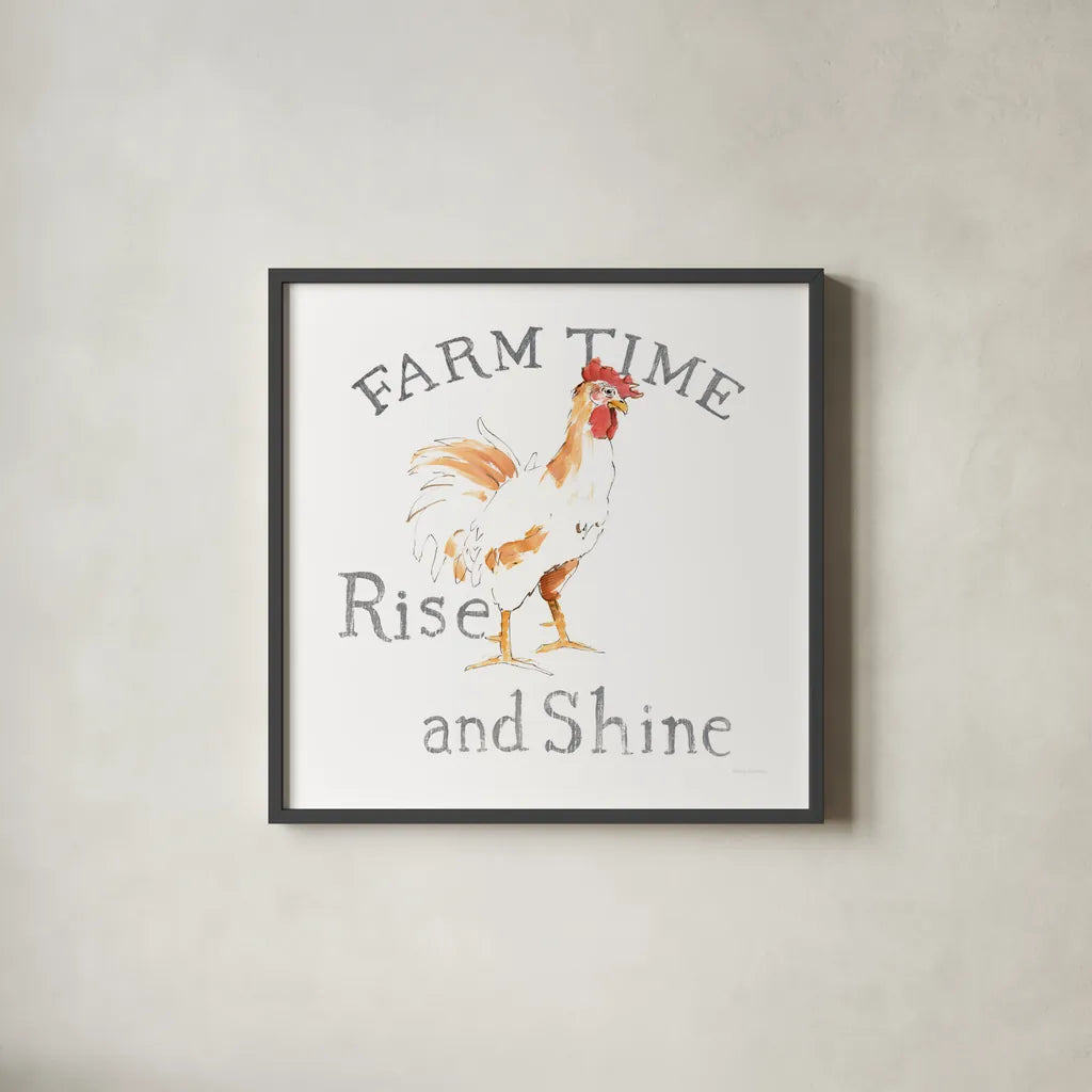 Farm Time by Avery Tillmon. Shown in a sleek black glass frame for a contemporary gallery look. Available as an archival giclee rolled canvas, fine art paper, or poster print. SKU 58142a.
