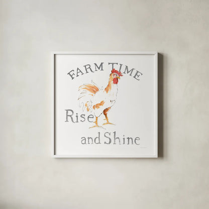 Farm Time by Avery Tillmon. Shown in a crisp white glass frame for a clean and minimalist style. Available as an archival giclee rolled canvas, fine art paper, or poster print. SKU 58142a.