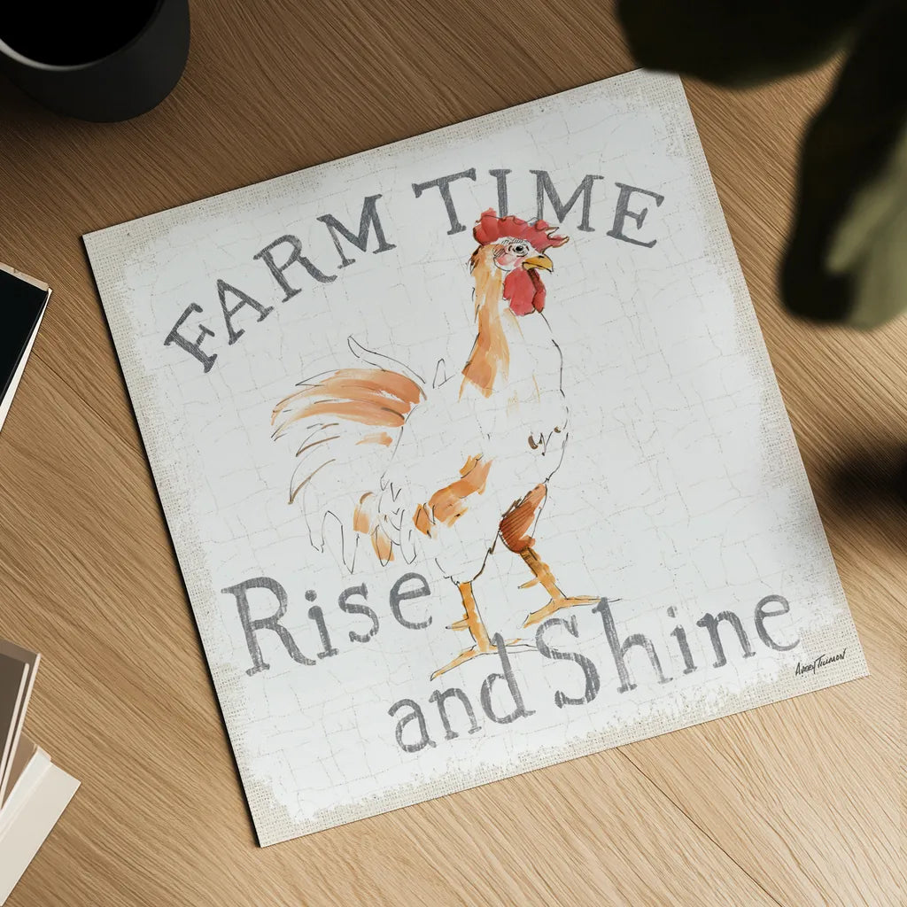 Farm Time burlap by Avery Tillmon. Shown as a detailed flat fine art print, highlighting archival giclee quality. Available as an archival giclee rolled canvas, fine art paper, or poster print. SKU 58155a.