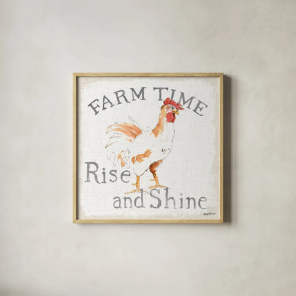 Farm Time burlap by Avery Tillmon. Shown in a natural wood glass frame for a timeless modern aesthetic. Available as an archival giclee rolled canvas, fine art paper, or poster print. SKU 58155a.