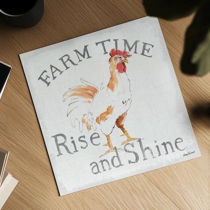 Farm Time enamel by Avery Tillmon. Shown as a detailed flat fine art print, highlighting archival giclee quality. Available as an archival giclee rolled canvas, fine art paper, or poster print. SKU 58157a.