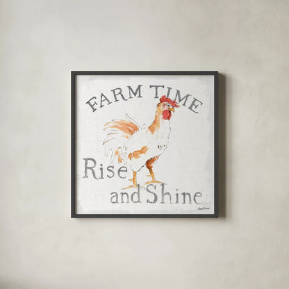 Farm Time enamel by Avery Tillmon. Shown in a sleek black glass frame for a contemporary gallery look. Available as an archival giclee rolled canvas, fine art paper, or poster print. SKU 58157a.