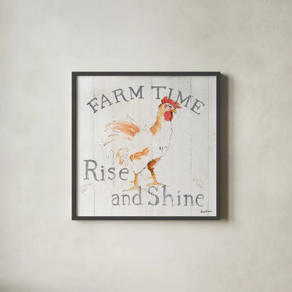 Farm Time wood by Avery Tillmon. Shown in a sleek black glass frame for a contemporary gallery look. Available as an archival giclee rolled canvas, fine art paper, or poster print. SKU 58156a.