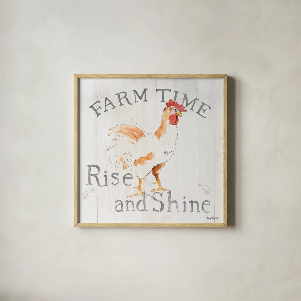 Farm Time wood by Avery Tillmon. Shown in a natural wood glass frame for a timeless modern aesthetic. Available as an archival giclee rolled canvas, fine art paper, or poster print. SKU 58156a.