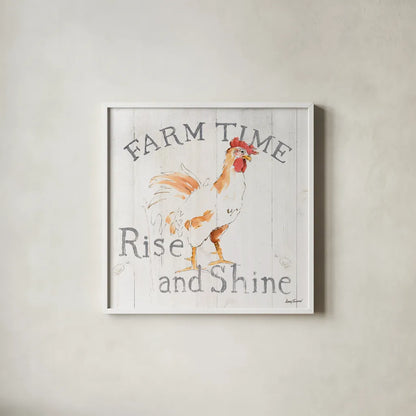 Farm Time wood by Avery Tillmon. Shown in a crisp white glass frame for a clean and minimalist style. Available as an archival giclee rolled canvas, fine art paper, or poster print. SKU 58156a.
