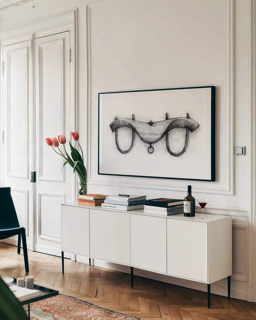 Farm and Garden I by Avery Tillmon. shown as a framed stretched canvas in a living room above a console. Available as a archival giclee rolled canvas, fine art paper, or poster print. SKU 59897i.