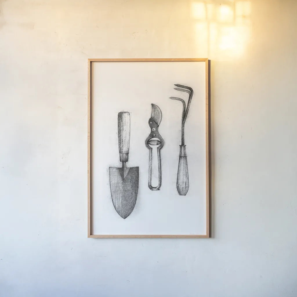 Farm and Garden V by Avery Tillmon. shown as a paper print in a natural frame. Available as a archival giclee rolled canvas, fine art paper, or poster print. SKU 59901h.