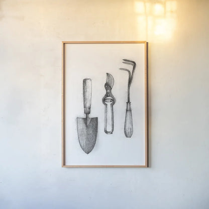 Farm and Garden V by Avery Tillmon. shown as a paper print in a natural frame. Available as a archival giclee rolled canvas, fine art paper, or poster print. SKU 59901h.