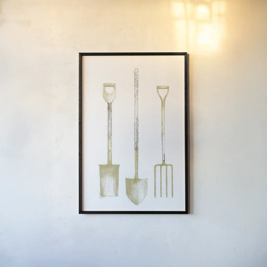 Farm and Garden VII Gold by Avery Tillmon. shown as a paper print in a black flame. Available as a archival giclee rolled canvas, fine art paper, or poster print. SKU 87936h.