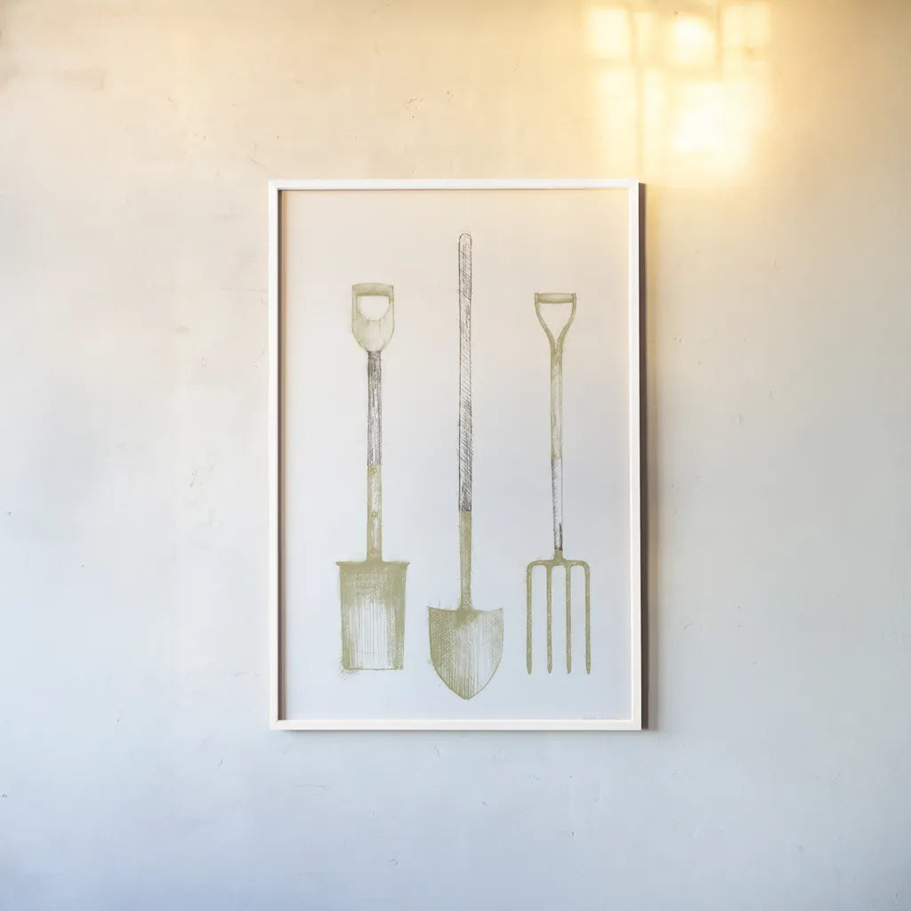 Farm and Garden VII Gold by Avery Tillmon. shown as a paper print in a white frame. Available as a archival giclee rolled canvas, fine art paper, or poster print. SKU 87936h.