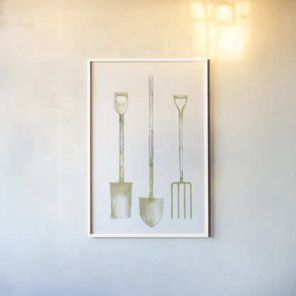 Farm and Garden VII Gold by Avery Tillmon. shown as a paper print in a white frame. Available as a archival giclee rolled canvas, fine art paper, or poster print. SKU 87936h.