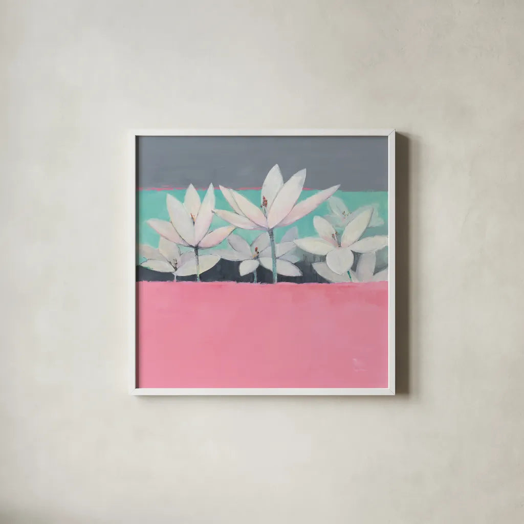 Field Day by Avery Tillmon. Shown in a crisp white glass frame for a clean and minimalist style. Available as an archival giclee rolled canvas, fine art paper, or poster print. SKU 36356a.