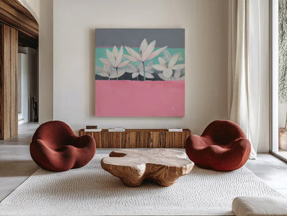 Field Day by Avery Tillmon. Shown as extra-large giant wall art in a modern living room. Available as an archival giclee rolled canvas, fine art paper, or poster print. SKU 36356a.