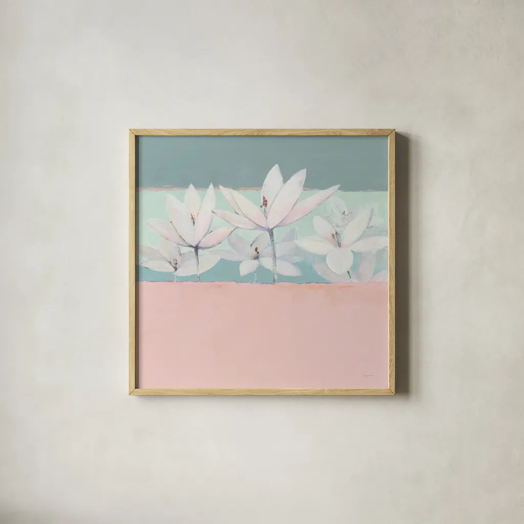 Field Day Pastel by Avery Tillmon. Shown in a natural wood glass frame for a timeless modern aesthetic. Available as an archival giclee rolled canvas, fine art paper, or poster print. SKU 48324a.