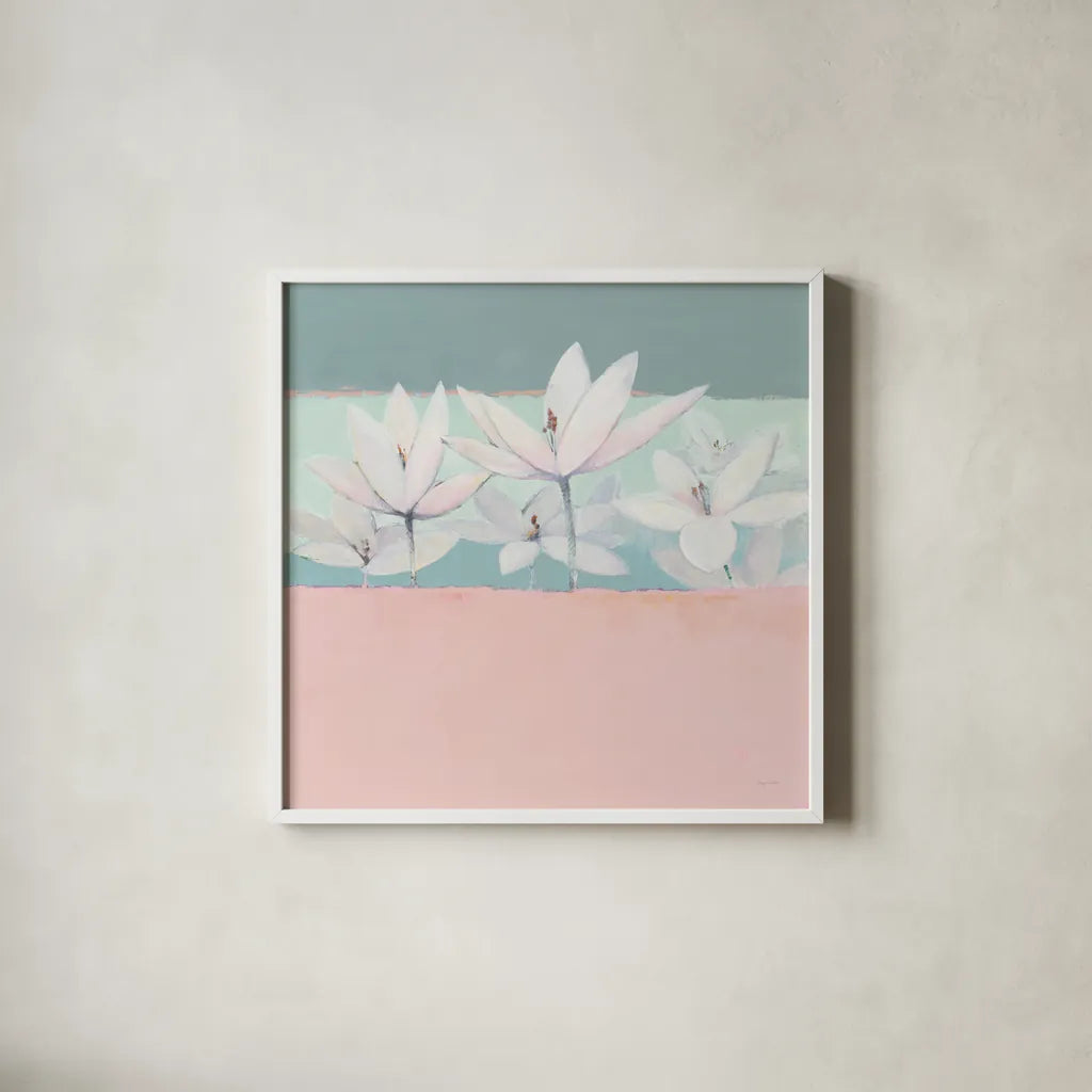 Field Day Pastel by Avery Tillmon. Shown in a crisp white glass frame for a clean and minimalist style. Available as an archival giclee rolled canvas, fine art paper, or poster print. SKU 48324a.