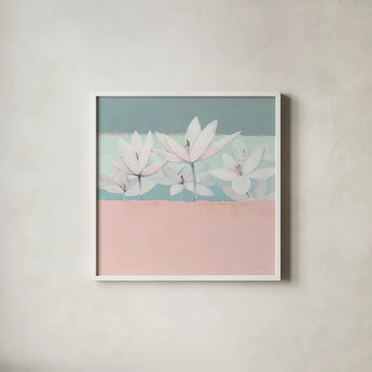 Field Day Pastel by Avery Tillmon. Shown in a crisp white glass frame for a clean and minimalist style. Available as an archival giclee rolled canvas, fine art paper, or poster print. SKU 48324a.