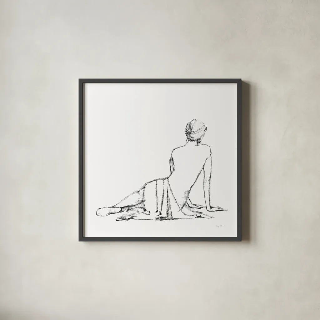 Figure Study II BW by Avery Tillmon. Shown in a sleek black glass frame for a contemporary gallery look. Available as an archival giclee rolled canvas, fine art paper, or poster print. SKU 53950a.