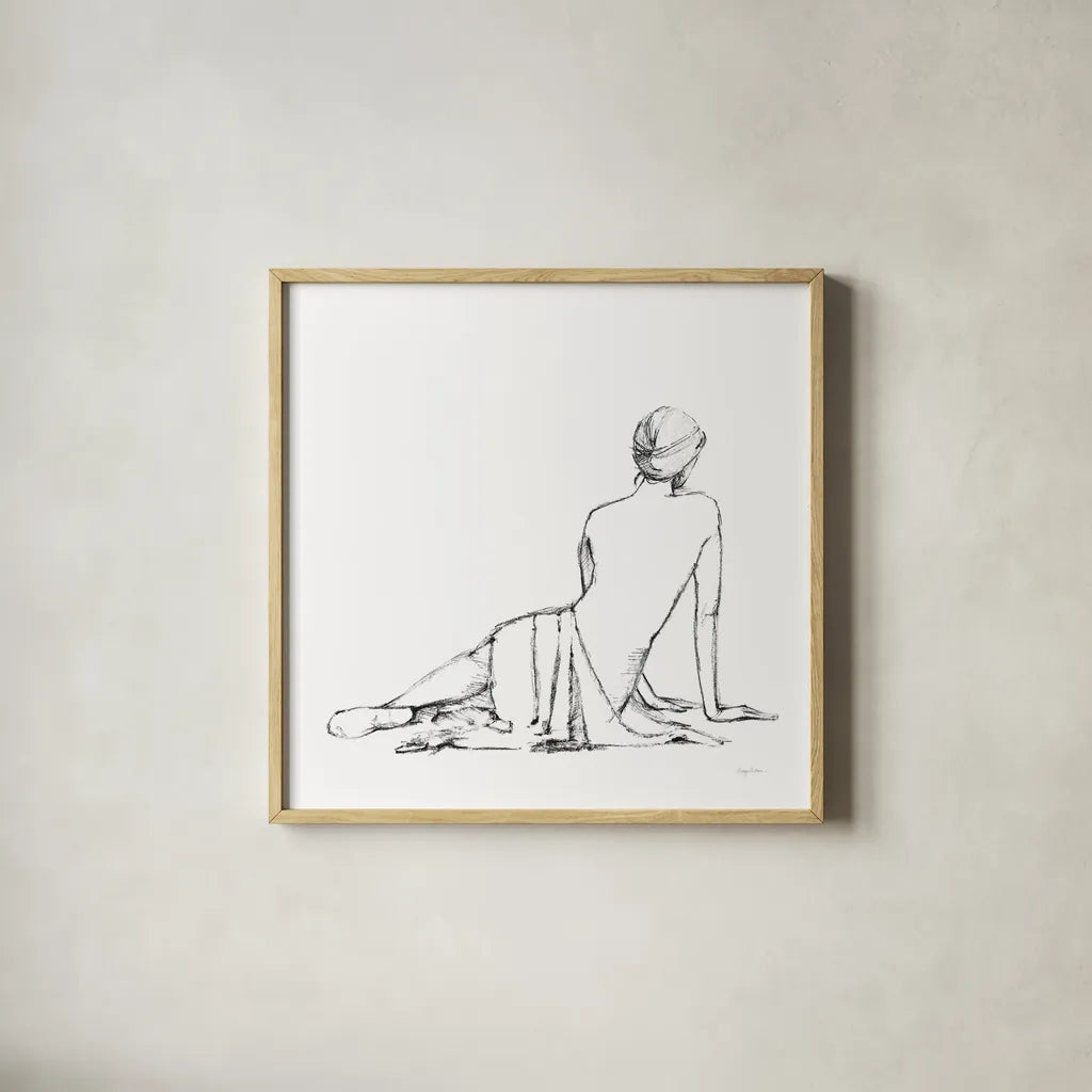 Figure Study II BW by Avery Tillmon. Shown in a natural wood glass frame for a timeless modern aesthetic. Available as an archival giclee rolled canvas, fine art paper, or poster print. SKU 53950a.