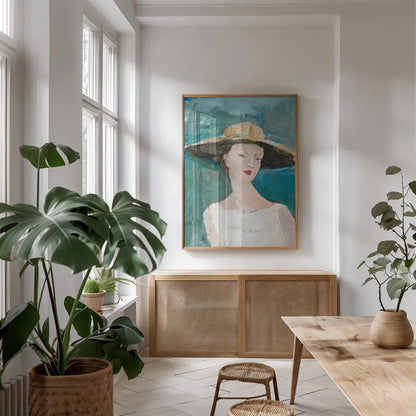 Flea Market Portrait I v2 by Avery Tillmon. shown as a print in a natural wood frame in a dining room. Available as a archival giclee rolled canvas, fine art paper, or poster print. SKU 80745h.