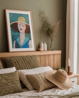 Flea Market Portrait II Blue v2 by Avery Tillmon. shown as a paper print in a natural frame. Available as a archival giclee rolled canvas, fine art paper, or poster print. SKU 80746h.