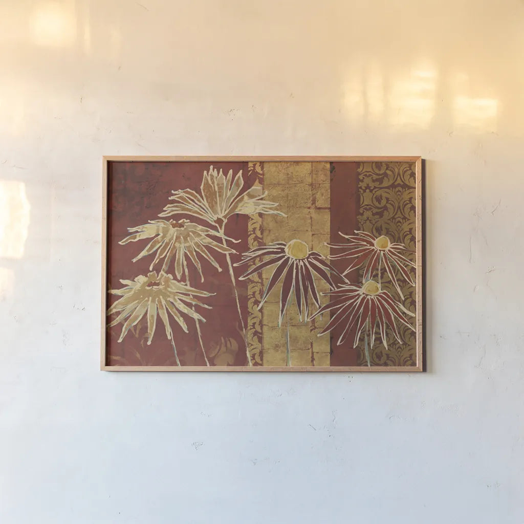 Flowers on Spice by Avery Tillmon. shown as a paper print in a natural frame. Available as a archival giclee rolled canvas, fine art paper, or poster print. SKU 49713i.