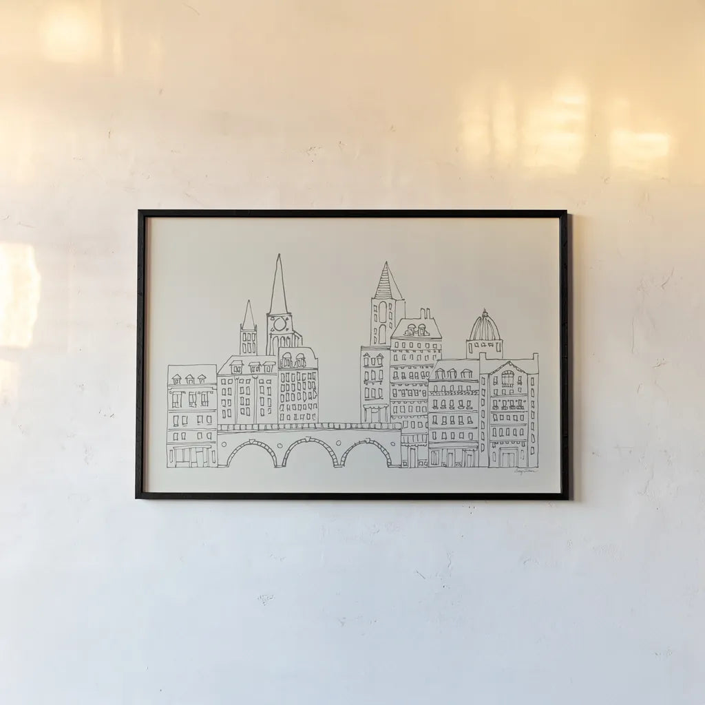 French Script II Neutral by Avery Tillmon. shown as a paper print in a black flame. Available as a archival giclee rolled canvas, fine art paper, or poster print. SKU 76261i.