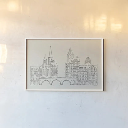 French Script II Neutral by Avery Tillmon. shown as a paper print in a white frame. Available as a archival giclee rolled canvas, fine art paper, or poster print. SKU 76261i.