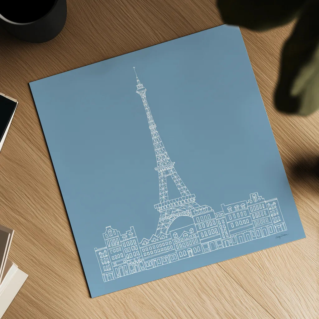 French Script III Blue by Avery Tillmon. Shown as a detailed flat fine art print, highlighting archival giclee quality. Available as an archival giclee rolled canvas, fine art paper, or poster print. SKU 76259a.