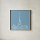 French Script III Blue by Avery Tillmon. Shown in a natural wood glass frame for a timeless modern aesthetic. Available as an archival giclee rolled canvas, fine art paper, or poster print. SKU 76259a.