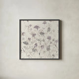 Garden Shadows III Purple Grey by Avery Tillmon. Shown in a sleek black glass frame for a contemporary gallery look. Available as an archival giclee rolled canvas, fine art paper, or poster print. SKU 29004a.