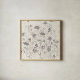 Garden Shadows III Purple Grey by Avery Tillmon. Shown in a natural wood glass frame for a timeless modern aesthetic. Available as an archival giclee rolled canvas, fine art paper, or poster print. SKU 29004a.