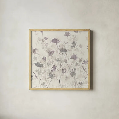 Garden Shadows III Purple Grey by Avery Tillmon. Shown in a natural wood glass frame for a timeless modern aesthetic. Available as an archival giclee rolled canvas, fine art paper, or poster print. SKU 29004a.