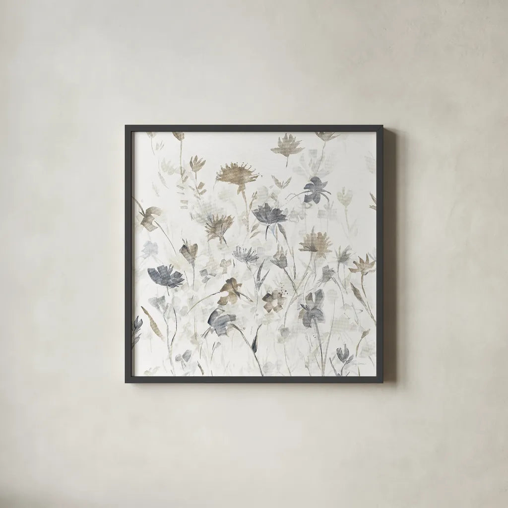 Garden Shadows III on White by Avery Tillmon. Shown in a sleek black glass frame for a contemporary gallery look. Available as an archival giclee rolled canvas, fine art paper, or poster print. SKU 31321a.