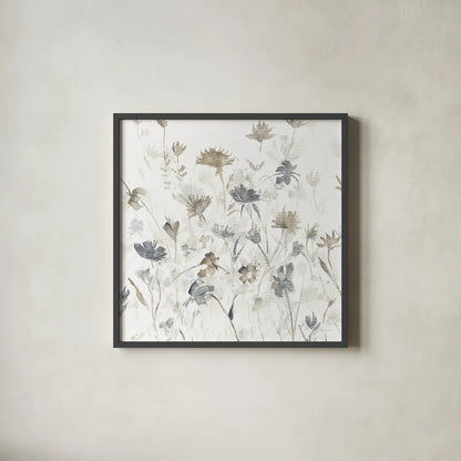 Garden Shadows III on White by Avery Tillmon. Shown in a sleek black glass frame for a contemporary gallery look. Available as an archival giclee rolled canvas, fine art paper, or poster print. SKU 31321a.