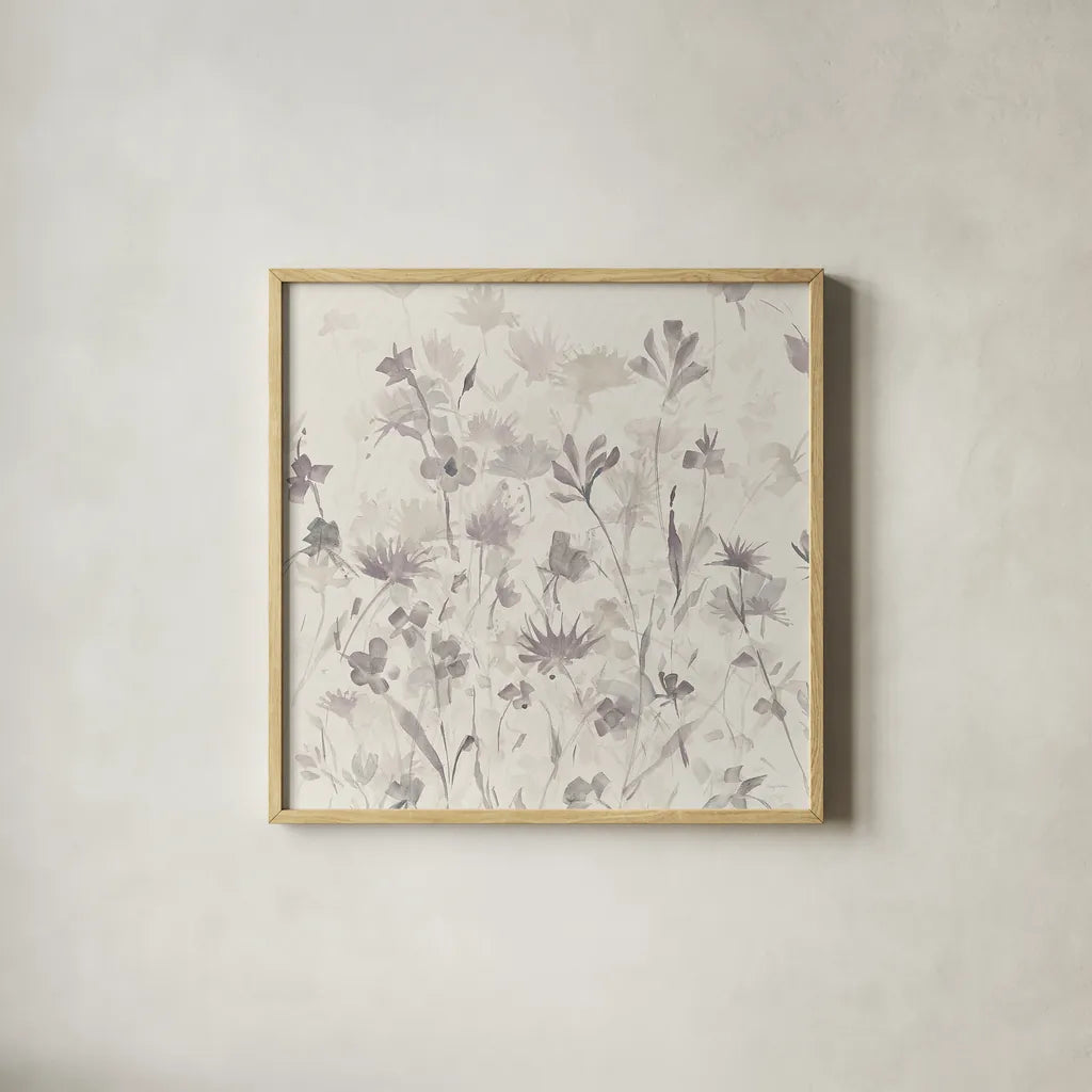 Garden Shadows IV Purple Grey by Avery Tillmon. Shown in a natural wood glass frame for a timeless modern aesthetic. Available as an archival giclee rolled canvas, fine art paper, or poster print. SKU 29005a.