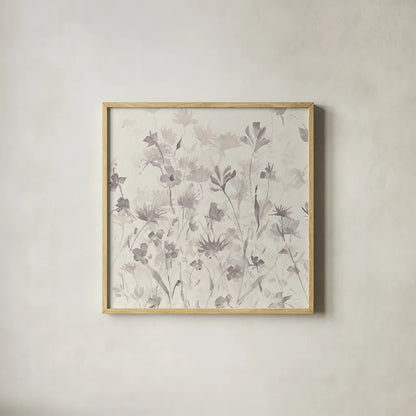 Garden Shadows IV Purple Grey by Avery Tillmon. Shown in a natural wood glass frame for a timeless modern aesthetic. Available as an archival giclee rolled canvas, fine art paper, or poster print. SKU 29005a.