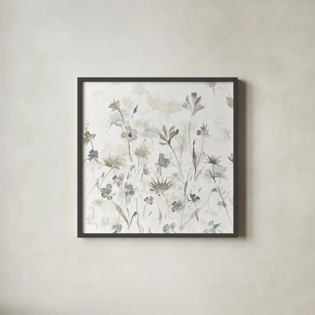 Garden Shadows IV on White by Avery Tillmon. Shown in a sleek black glass frame for a contemporary gallery look. Available as an archival giclee rolled canvas, fine art paper, or poster print. SKU 31322a.
