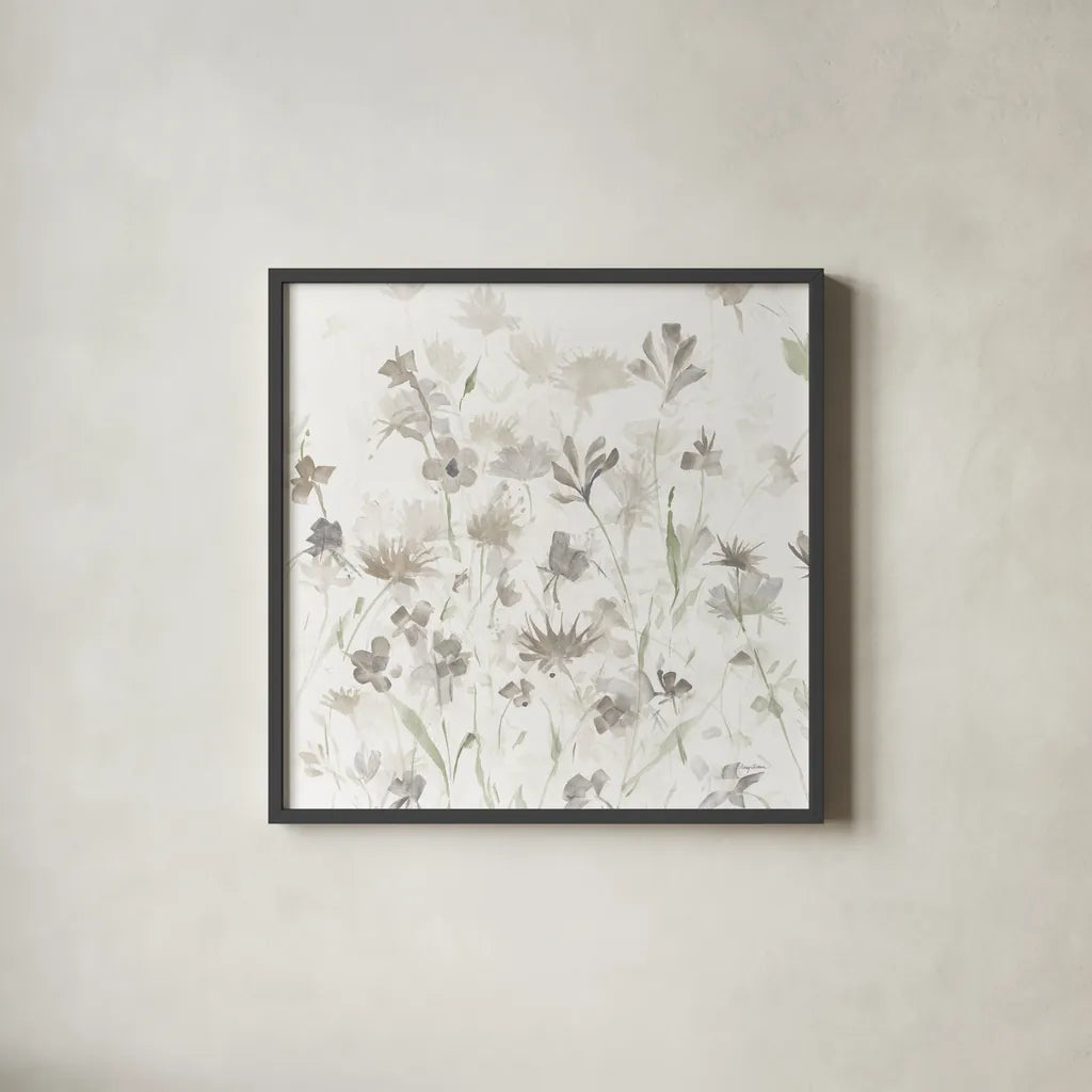 Garden Shadows IV on White v2 by Avery Tillmon. Shown in a sleek black glass frame for a contemporary gallery look. Available as an archival giclee rolled canvas, fine art paper, or poster print. SKU 46984a.