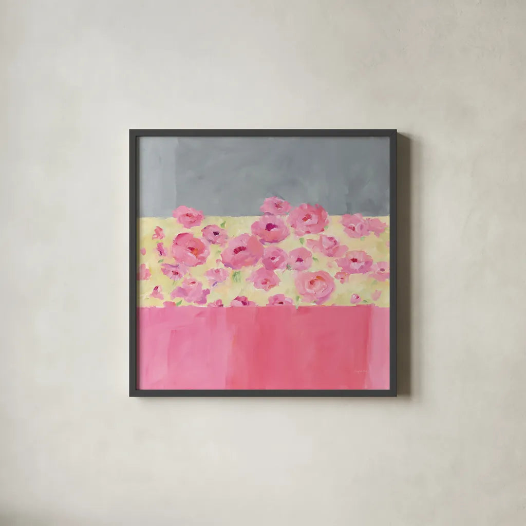 Garden Walk by Avery Tillmon. Shown in a sleek black glass frame for a contemporary gallery look. Available as an archival giclee rolled canvas, fine art paper, or poster print. SKU 36357a.